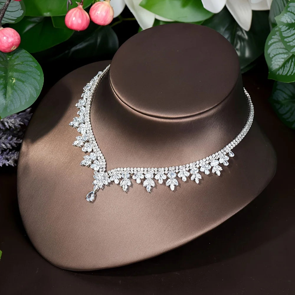 Classic Water Drop Cubic Zirconia Dubia Women Bridal Jewelry Sets 4PCS Necklace Earring Set Bijoux Femme Ensemble S-342