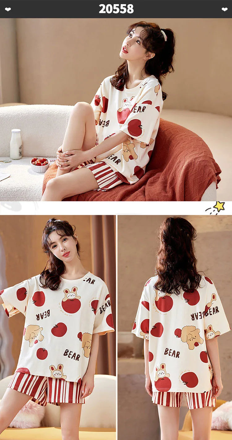 Spring Summer Pure Cotton Womens Pajama Sets Sexy Black Nightwear Casual Pyjama Long Pants Sleepwear Suits Homewear Fashion