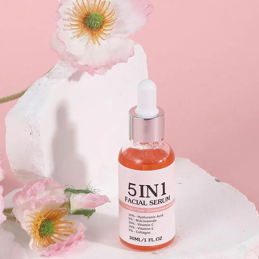 5-in-1 Face Serum Hyaluronic Acid, Niacinamide & Vitamin C Hydrating Brightening Serum for Women Skin Tone & Wrinkle Reduction