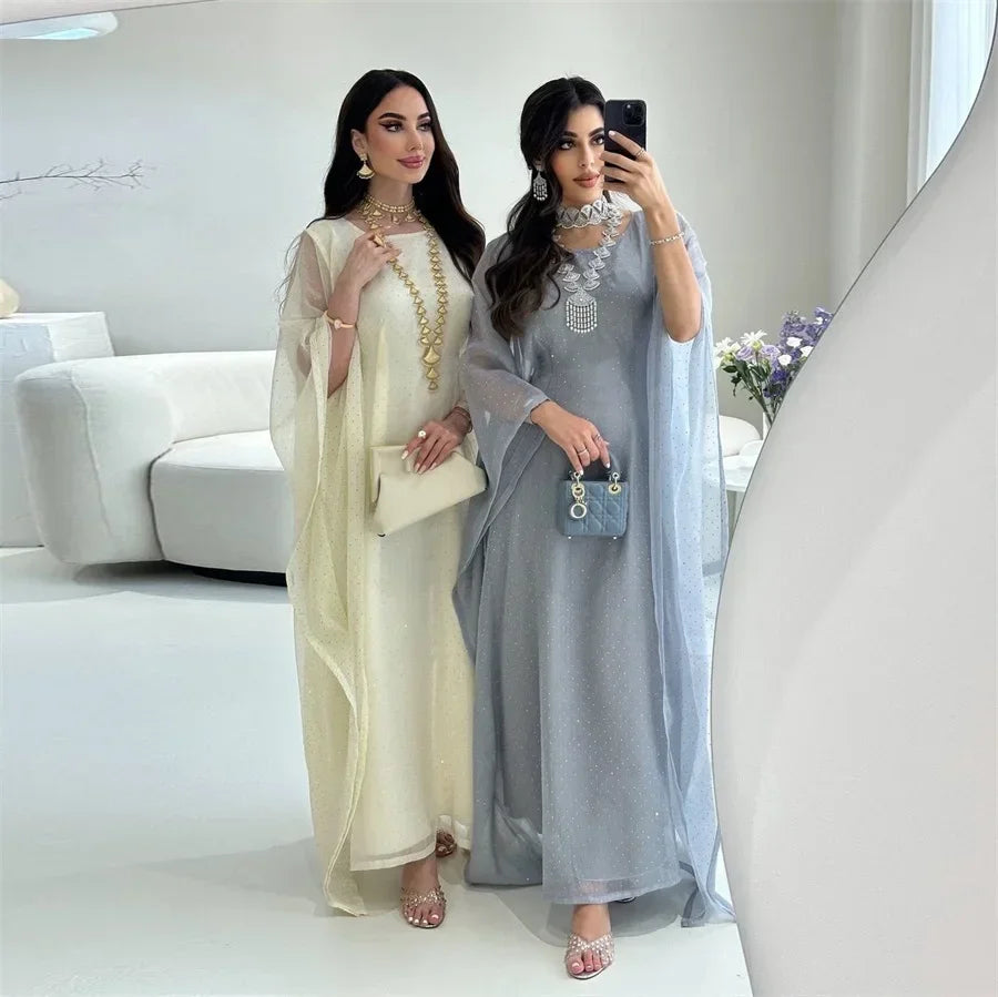 Ramadan Dubai Elegant cock abaya Polka Dot Dresses Long Dolman Sleeve For Muslim Women's Brief Kaftan