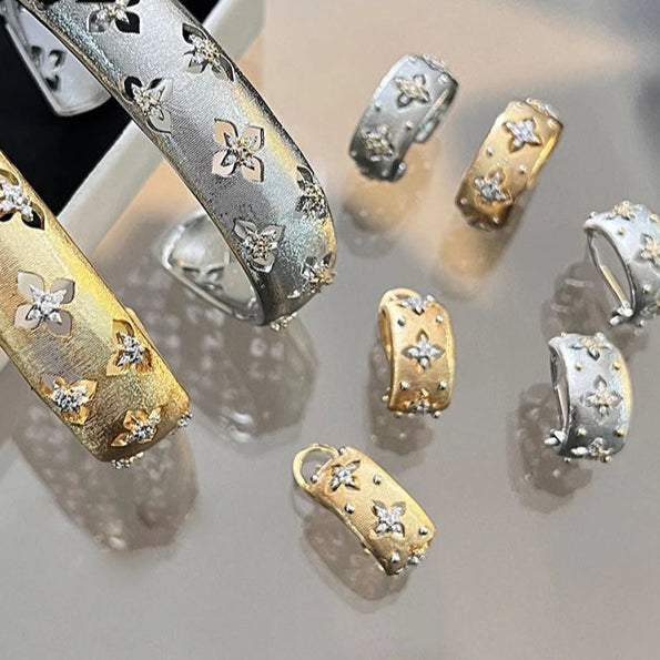 Italian hand-brushed craftsmanship palace style retro women's ring bracelet necklace earring set fashion romantic party gift