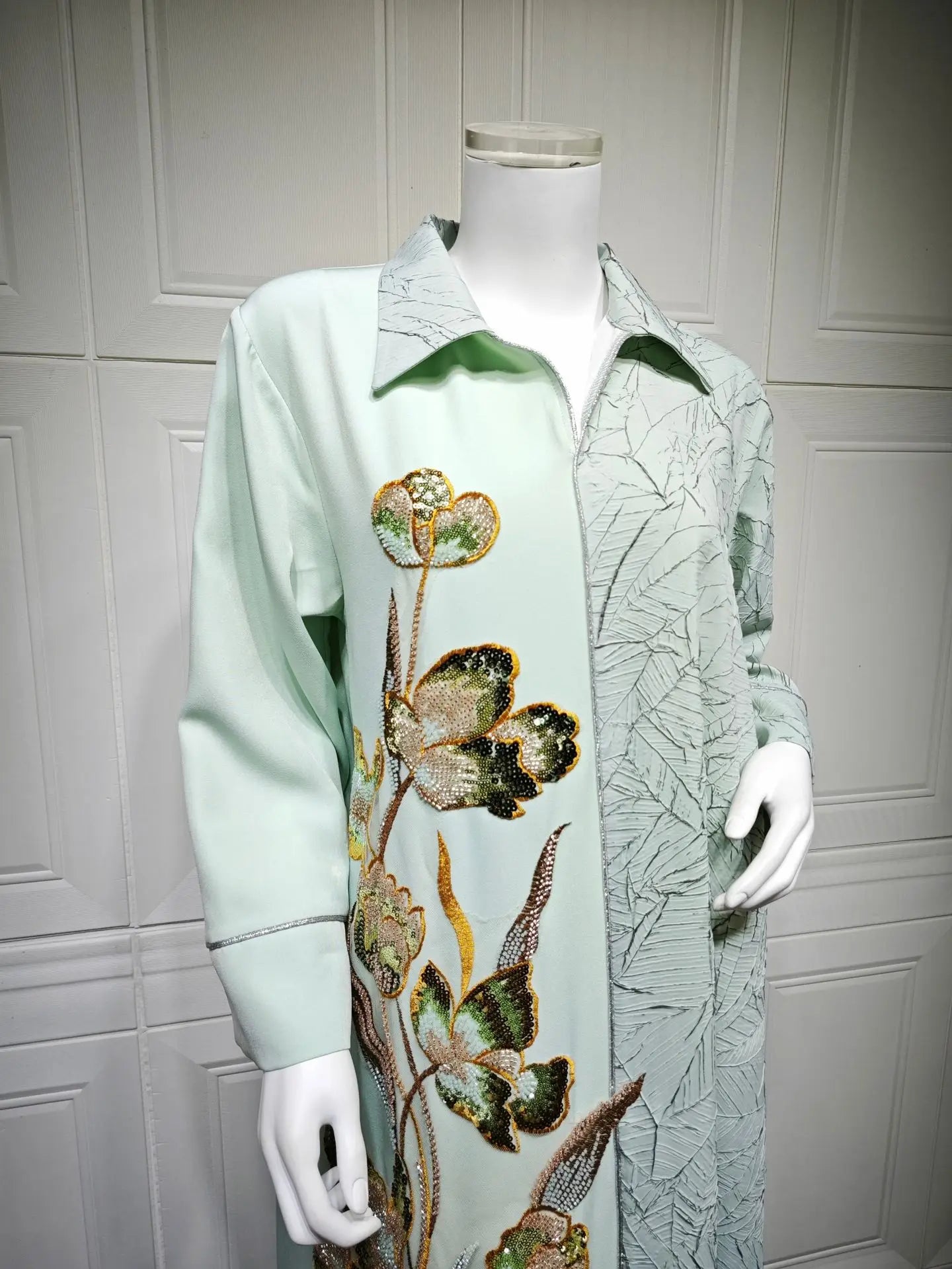 Eid Abaya Party Dress Women Lapel Shirt Dresses Sequins Embroidery Office Lady Muslim Jalabiya Ramadan Vestidos Largos Robe