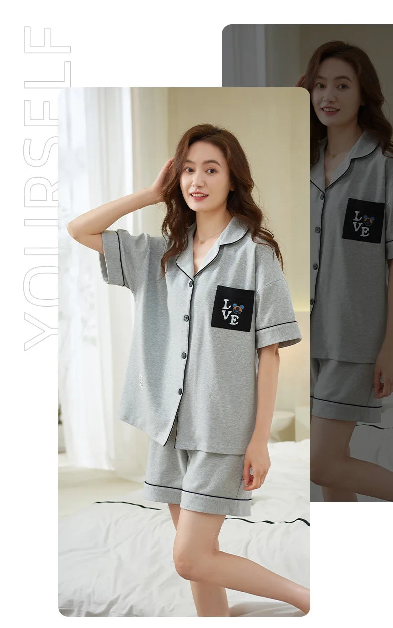 Dropshipping Female Pijamas Cartoon Summer Short Women Pajamas Sleeve Shorts Nightwear Sweet Sleepwear Pyjamas Woman Home Suit