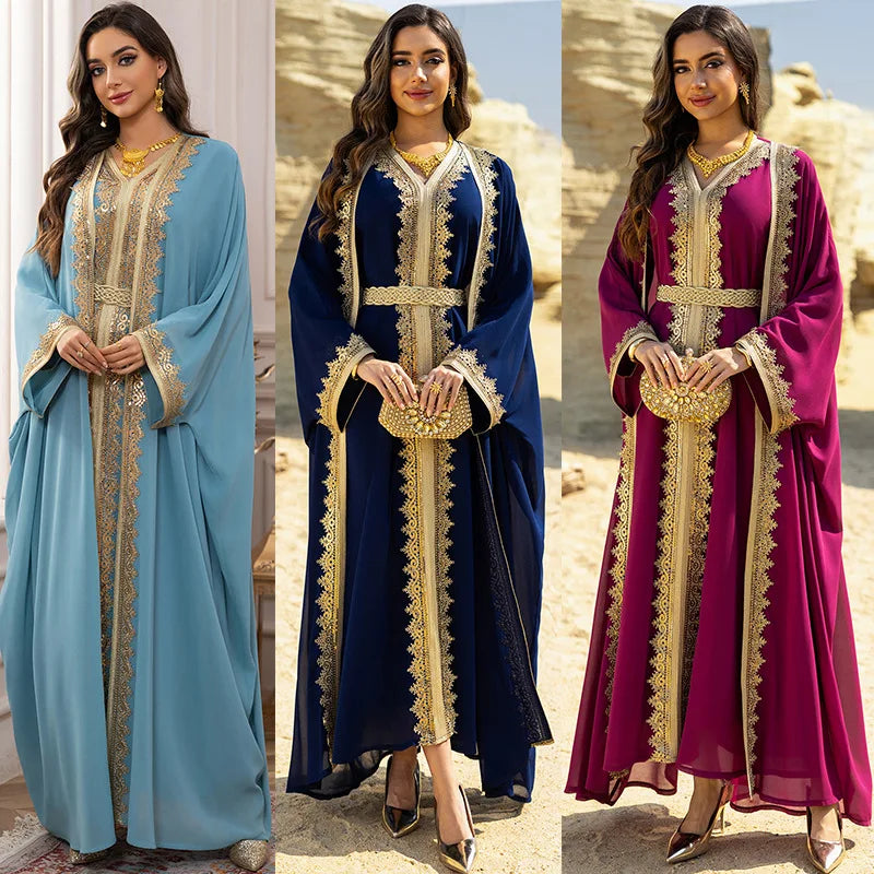 2PCS Muslim Women Dress Dubai Abaya Kaftan Turkey Embroidery Jalabiya African Party Gown Arab Robe Islam Clothing Kebaya Caftan