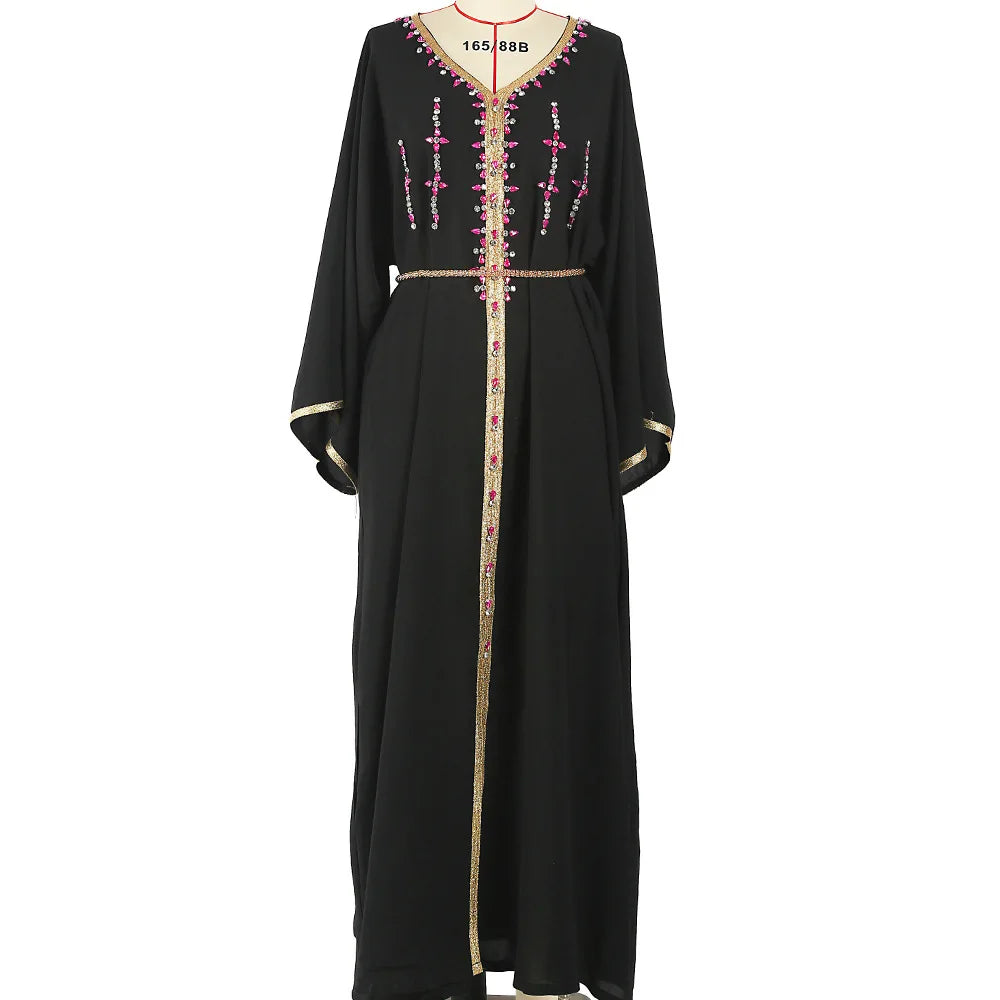 Luxury Diamond Party Dress for Women Robe Muslim Evening Abaya Arab Oman Dubai Moroccan Pakistan Jalabiya Caftan Ramadan Vestido
