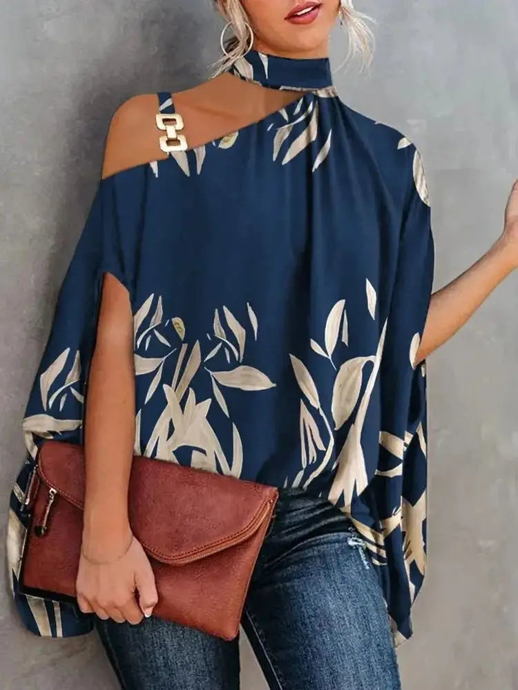 Casual Loose Women's Blouse Fashion Batwing Sleeve Print O-neck Shirts Top 2024 Spring Summer Office Lady Blouses Elegant Tops