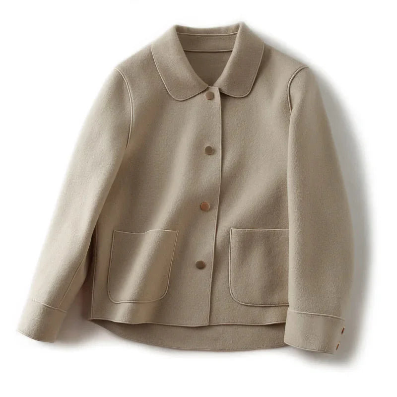 Double-Sided Woolen Short Coat Women's Suiting Jacket Autumn Winter New Style Turn-down Collar New Top Polyester Fiber