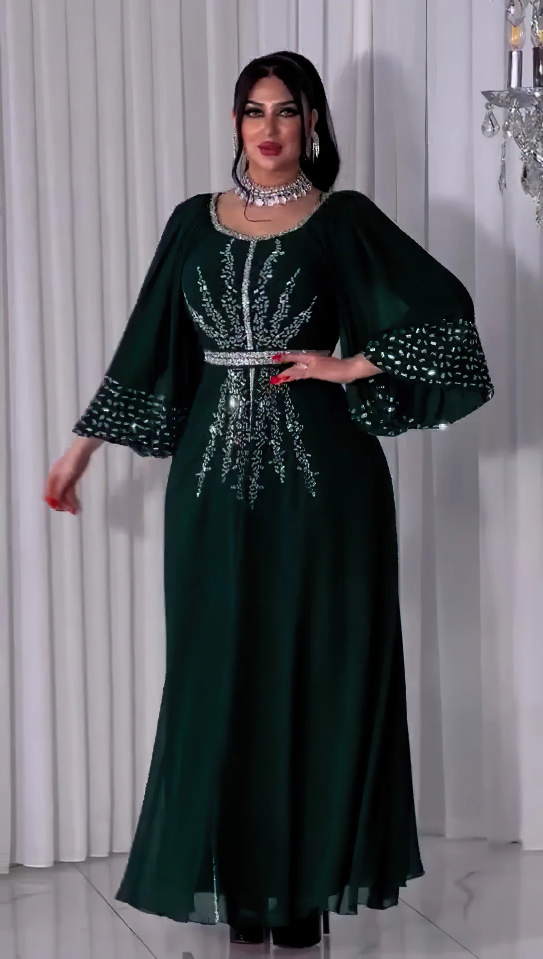 New 2025 Chiffon Diamonds Abayas for Women Luxury Dubai Abaya Turkey Kaftan Muslim Dress Djellaba Jalabiya Caftan Marocain Femme