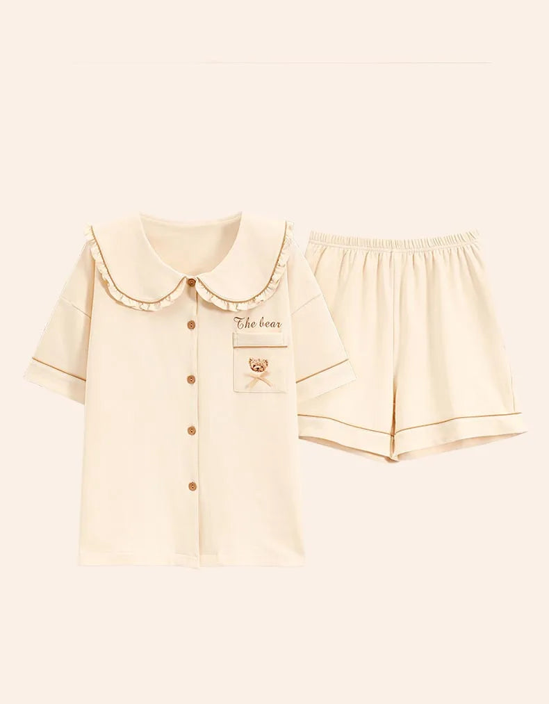 Dropshipping Female Pijamas Cartoon Summer Short Women Pajamas Sleeve Shorts Nightwear Sweet Sleepwear Pyjamas Woman Home Suit