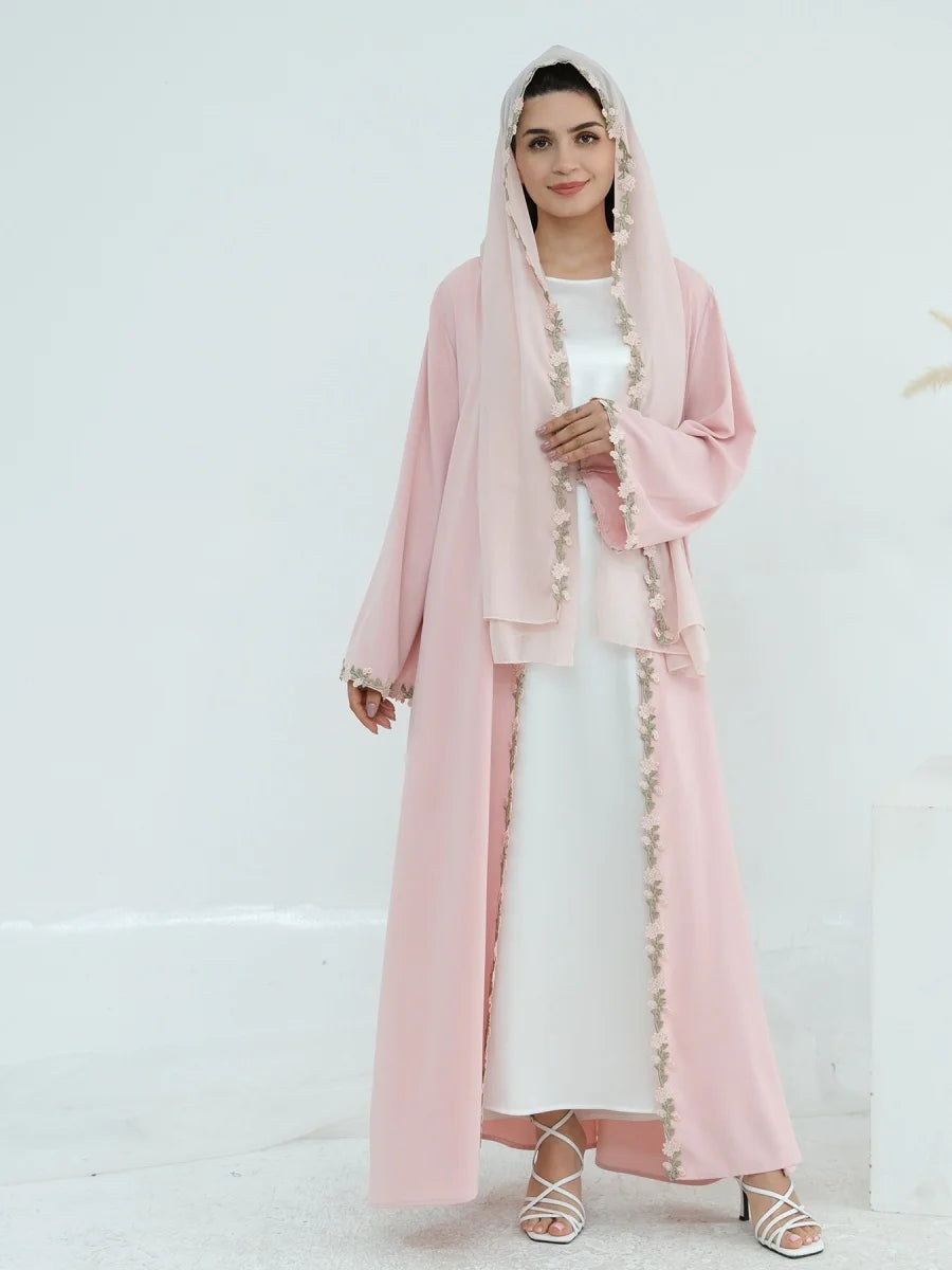 Muslim Women Türkiye Dubai Abaya Luxury embroidery Flower Kimono Cardigan Long Dress Modest Kaftan Robe Femme Islam Clothing