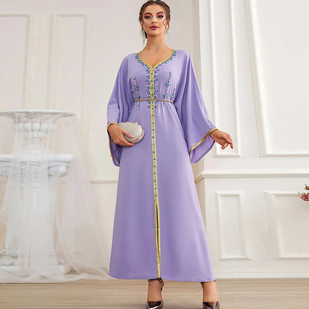 Luxury Diamond Party Dress for Women Robe Muslim Evening Abaya Arab Oman Dubai Moroccan Pakistan Jalabiya Caftan Ramadan Vestido