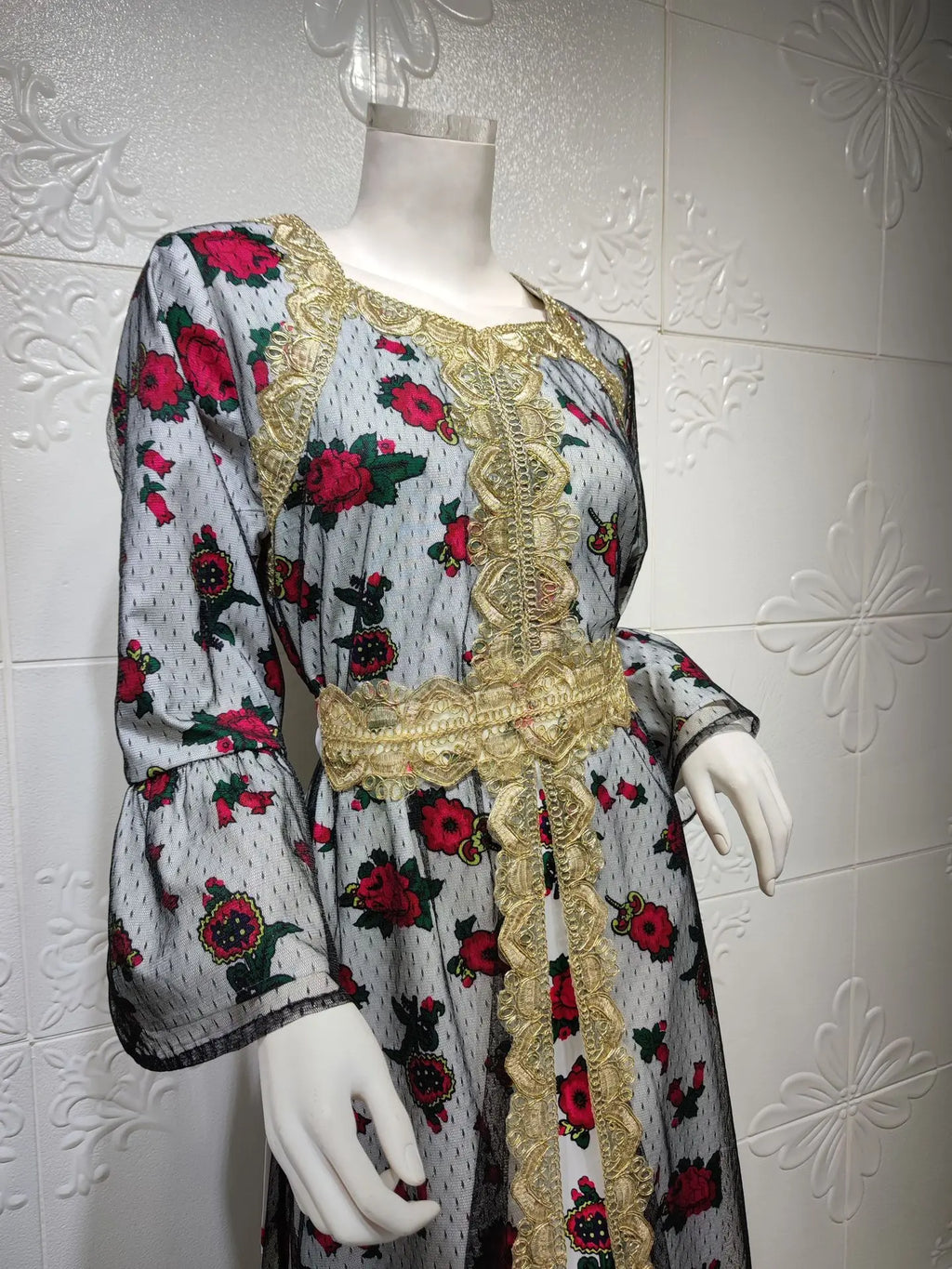Luxury Middle East Abayas for Women Dubai Dress Lace Applique Mesh Printing Long Sleeves Elegant Evening Party Muslim Clothes
