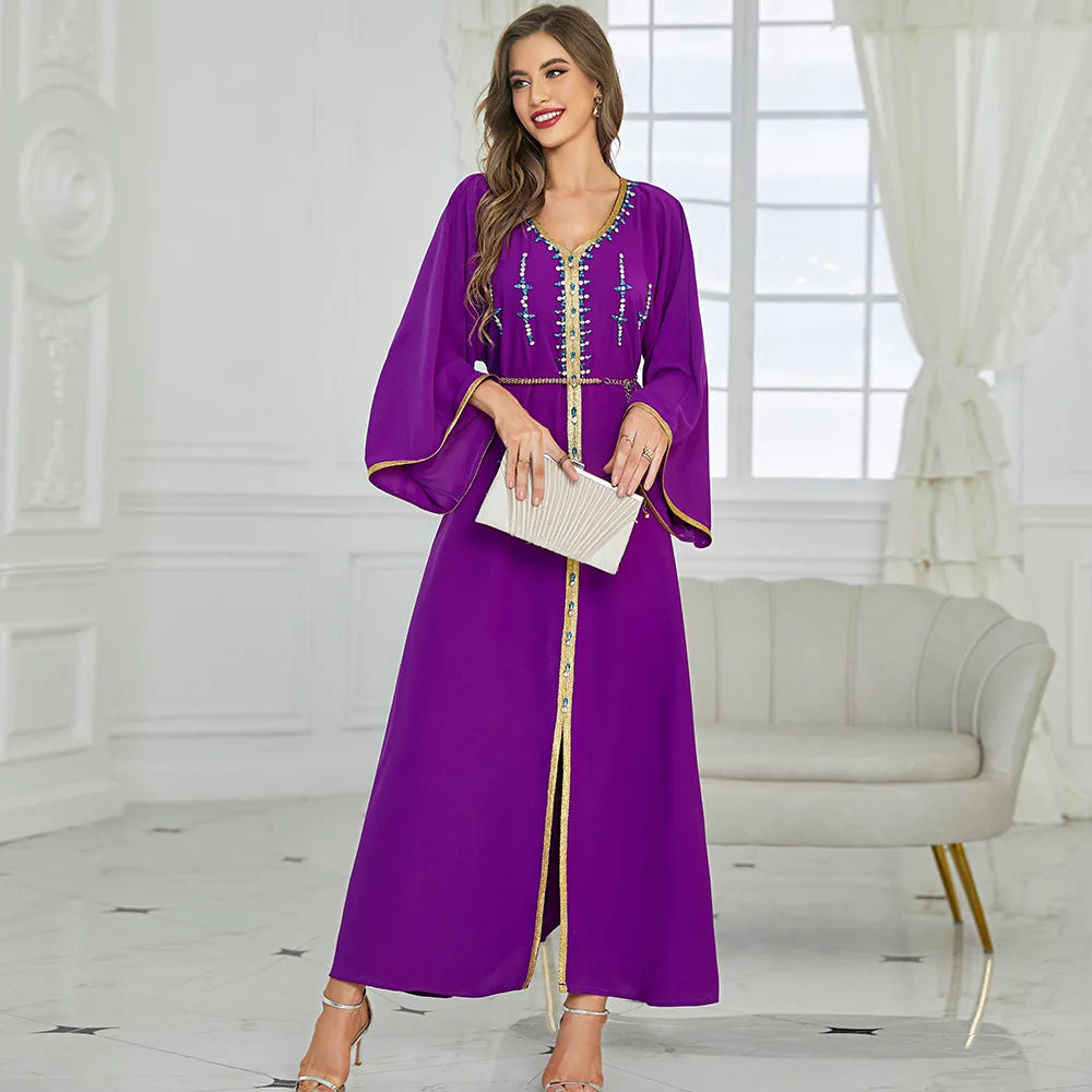 Luxury Diamond Party Dress for Women Robe Muslim Evening Abaya Arab Oman Dubai Moroccan Pakistan Jalabiya Caftan Ramadan Vestido