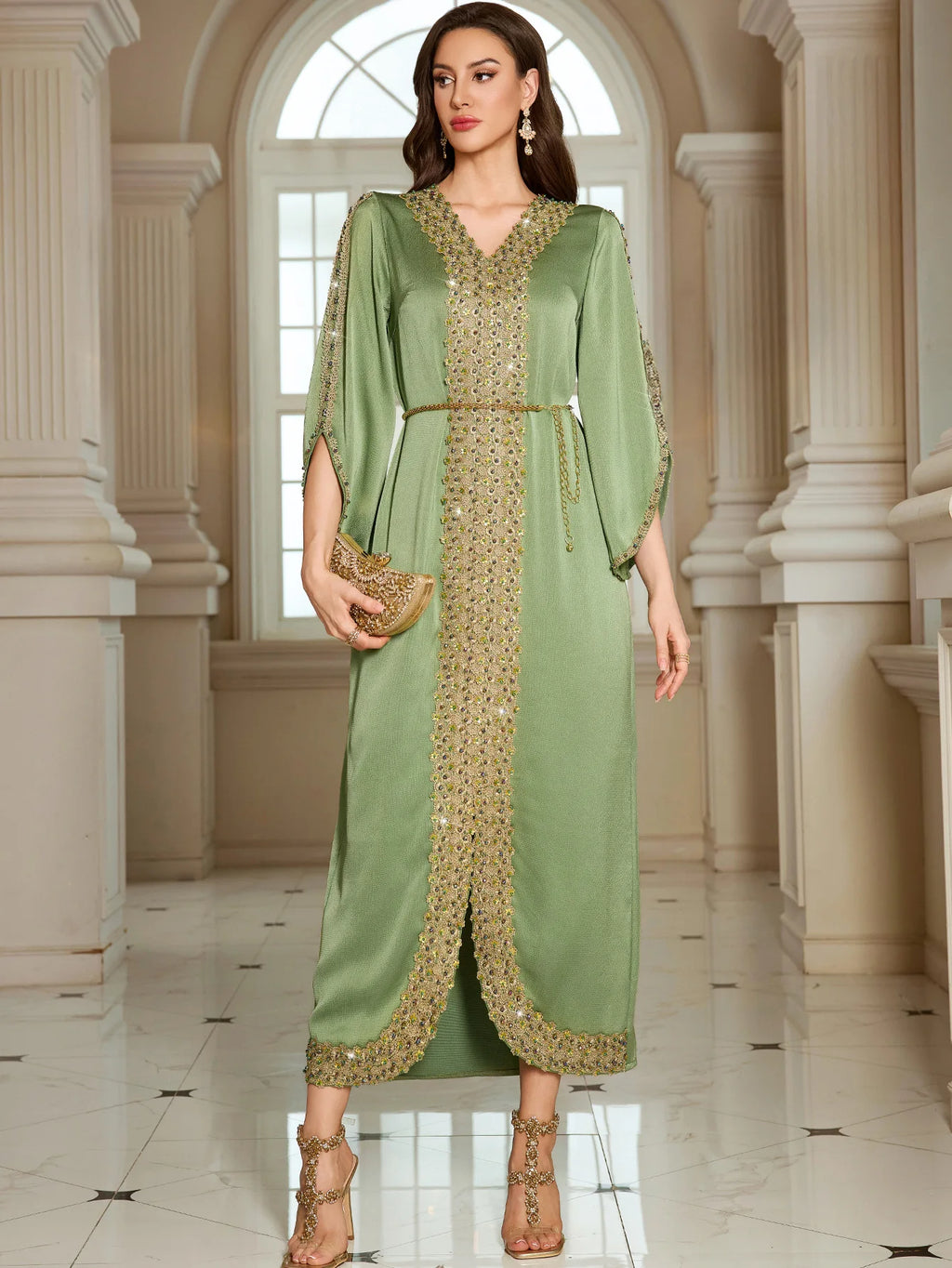 Abaya Jalabiya 2025 Eid Dress Women Muslim Beading Diamond Party Dress Lace Long Dresses  Vestidos Largos Arab Long Robe Morocco