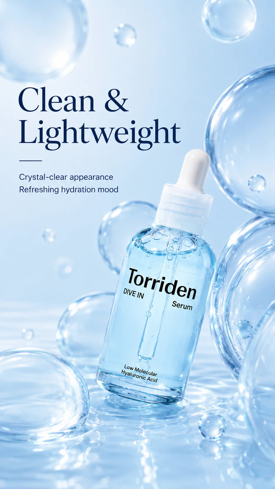 Torriden DIVE-IN Low-Molecular Hyaluronic Acid Serum 50ml,Featherlight,Moisture Retention Aid,Korean Skincare,for Korean Makeup
