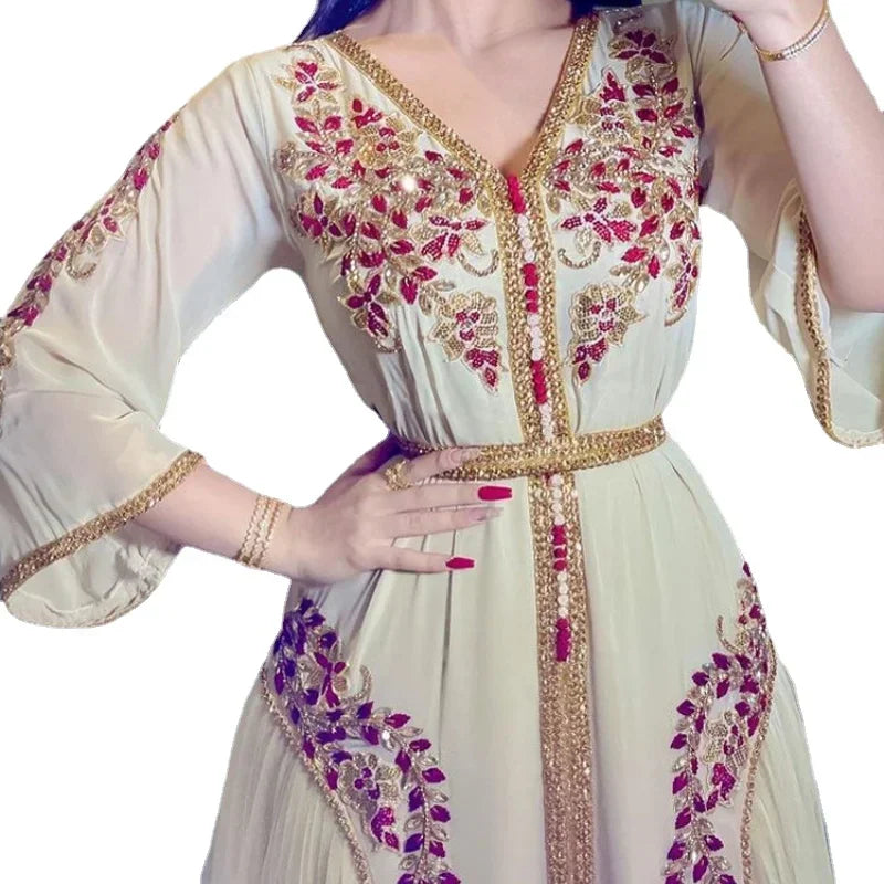 Customized Luxury Eid Muslim Dress for Women Ramadan Arabic Abaya Islamic Evening Party Jalabiya Marocain Clothes Turkish Morocc