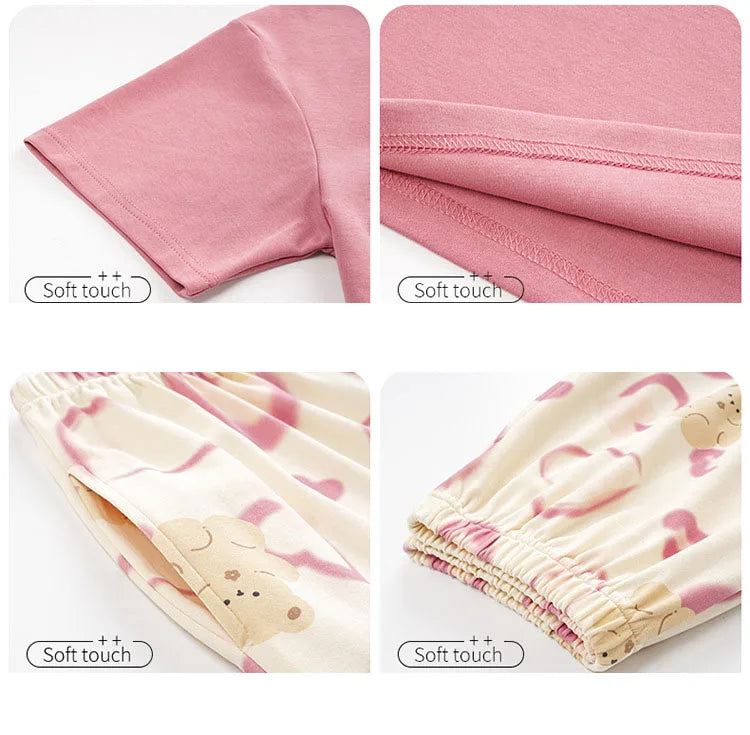New Summer Pajamas Homewear Suit Women's Short-Sleeved Long Pants Ladies Large Size Loose Leisure Homewear Two-Piece Set