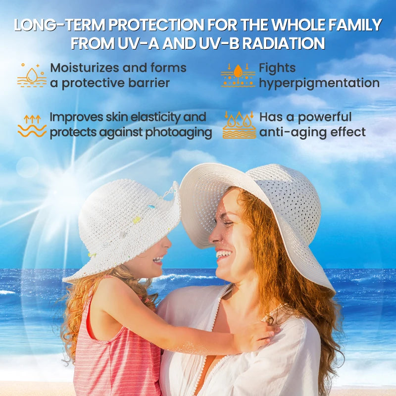 واقي شمس للوجه والجسم بخافض 50+ SPF يحتوي على مستخلص سنتيلا لتعزيز التفتيح والترطيب.