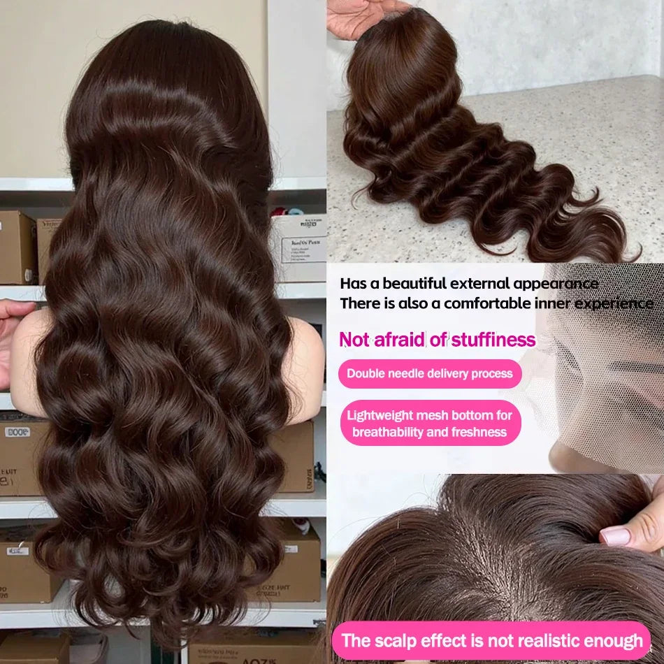Body Wave Chocolate Brown 13x6 Lace Front Wigs Human Hair Pre Plucked Brazilian Brown Virgin Hair 13x4 HD Frontal Wig 230density
