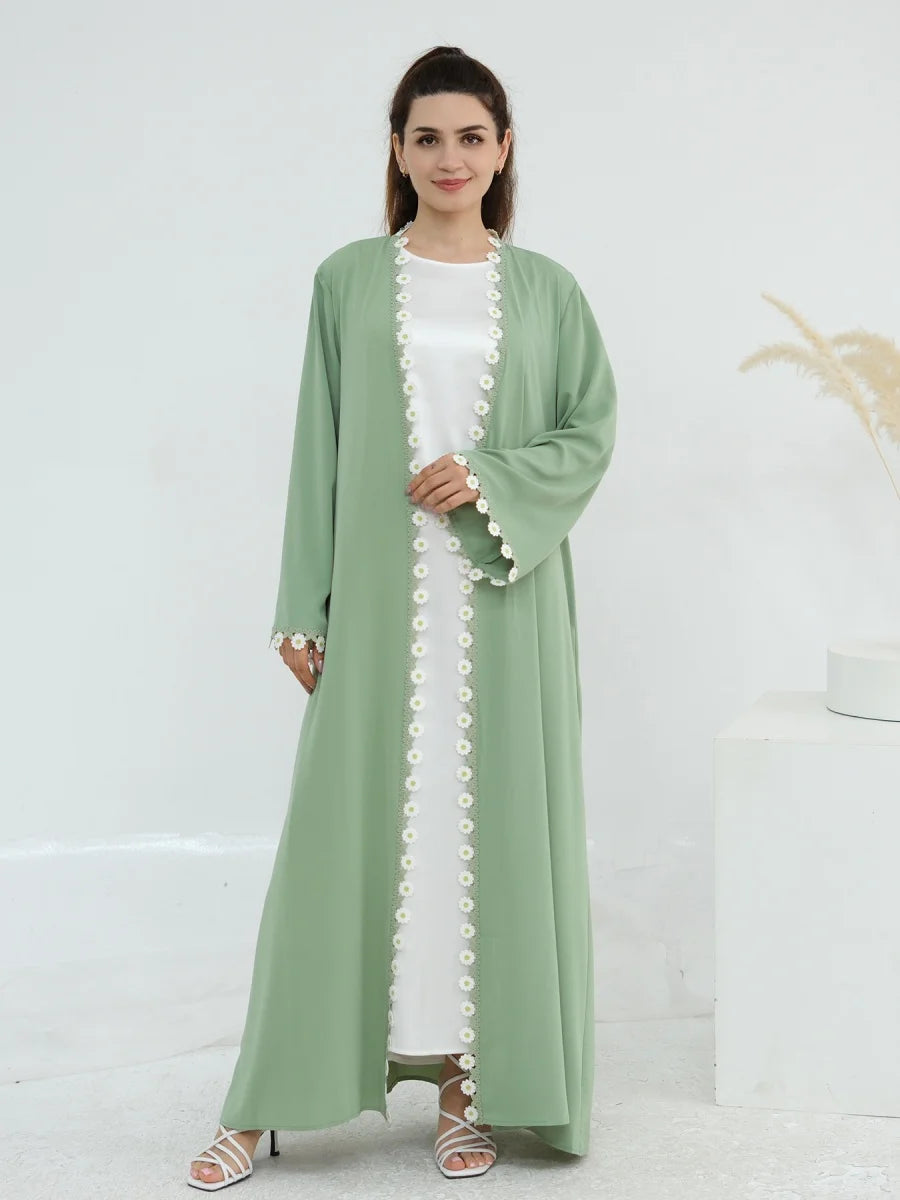 Muslim Women Türkiye Dubai Abaya Luxury embroidery Flower Kimono Cardigan Long Dress Modest Kaftan Robe Femme Islam Clothing