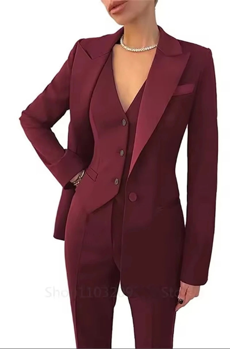 Elegant Women Suit Slim Fit Notch Lapel 3 Pieces Workplace Style Blazer((Jacket+Vest+Pants）Tailor Made