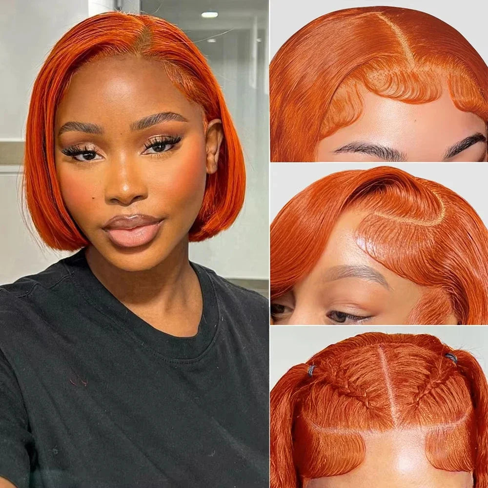 Ginger Orange Bob Wig Human Hair Straight 13x4 Short Bob Transparent Lace Frontal Wigs 200 Density Brazilian Hair Short Bob Wigs