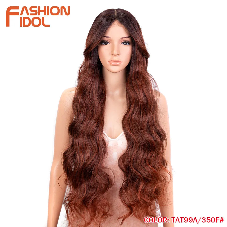FASHION IDOL 34 Inch Lace Front Wigs Synthetic Ombre Blonde Brown Colorful Wigs For Women Heat Resistant Fiber Cosplay Wigs