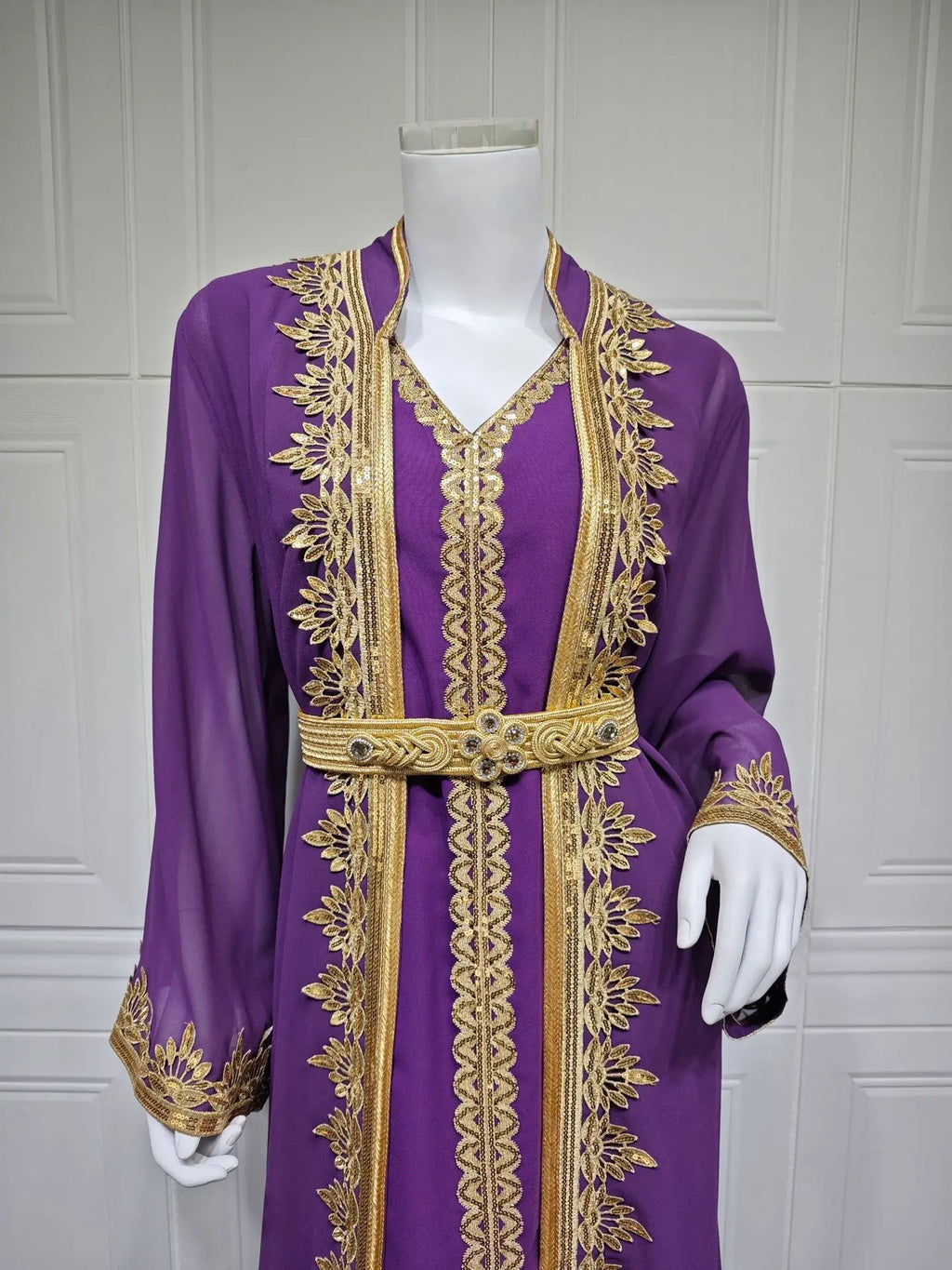 Dress Suit Women Eid Muslim Abaya Party Dresses 2 Piece Sets Embroidery Sashes Ramadan Dubai Kaftan Vestidos Jalabiya Long Robe