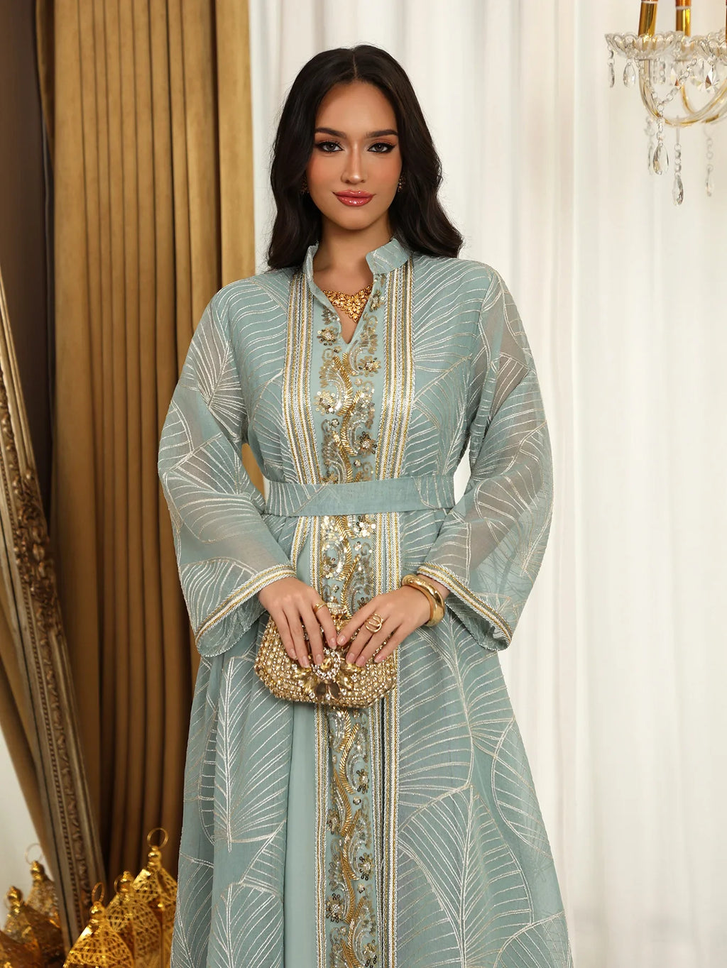 Women Mesh Sequins Dress Elegant Abaya  Eid Party Gorgeous Embroidery Dresses Lace-up Muslim Jalabiya  Vestidos Largos Robe 2025