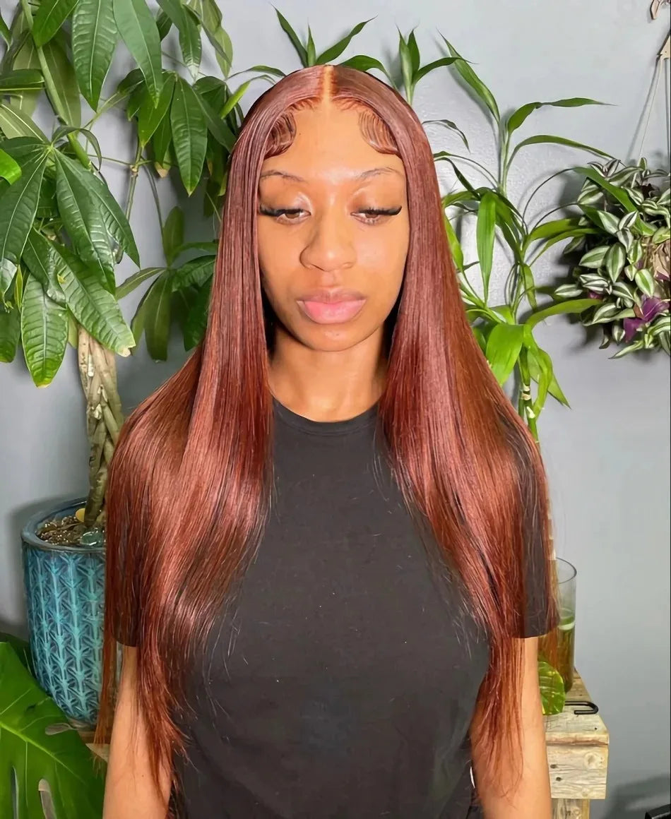 Reddish Brown HD 13x4 Lace Frontal Wigs Glueless Colored Human Hair Wigs Vietnamese Double Drown Bone Straight Lace Front Wig