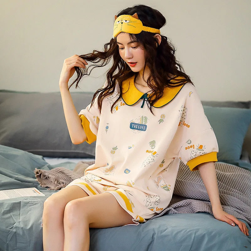 Spring Summer Pure Cotton Womens Pajama Sets Sexy Black Nightwear Casual Pyjama Long Pants Sleepwear Suits Homewear Fashion