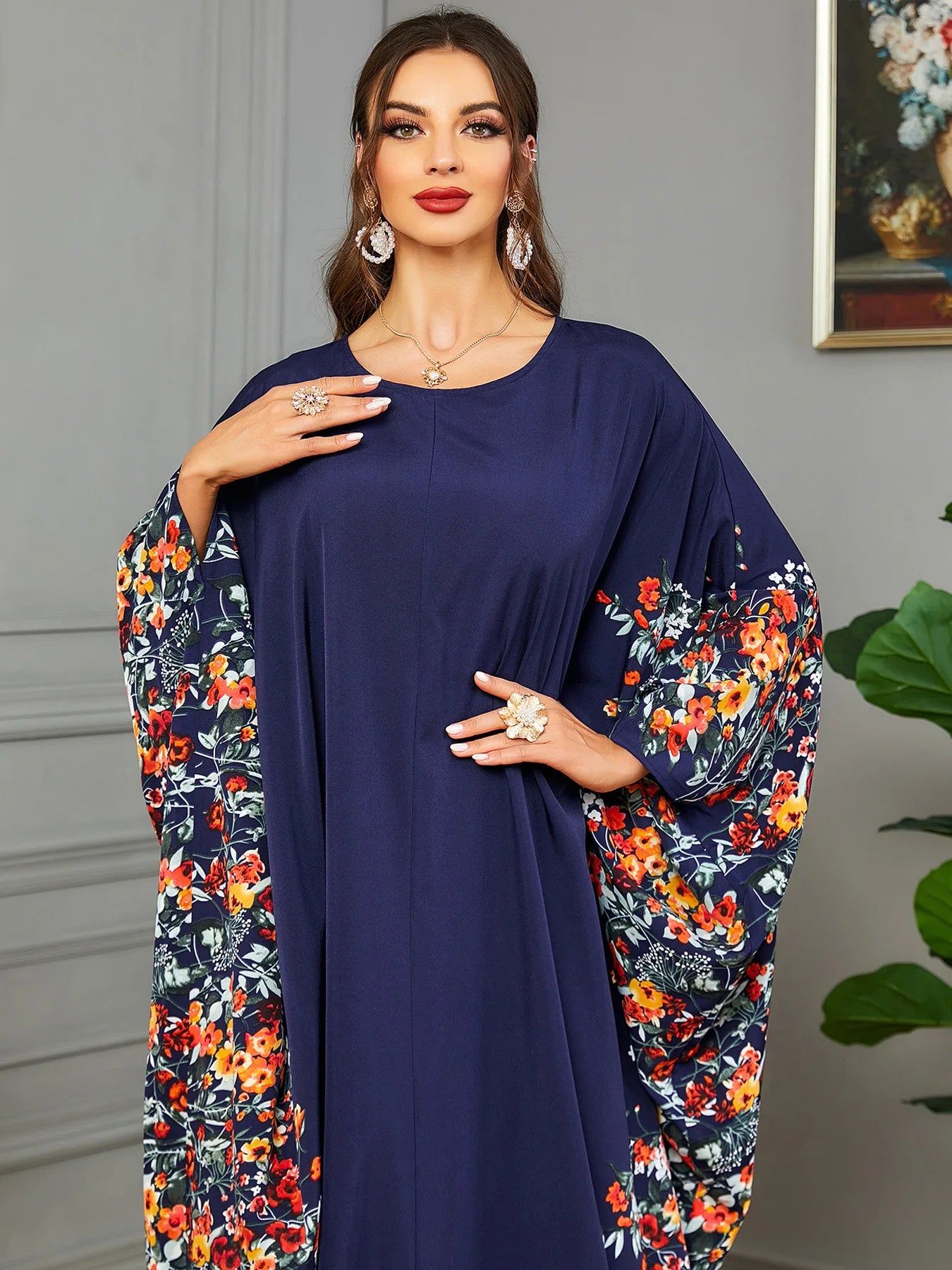Eid Muslim Party Dress for Women Ramadan Abaya Bat Sleeve Print Long Robe Morocco Kaftan Vestidos Largos Dubai Jalabiya 2024
