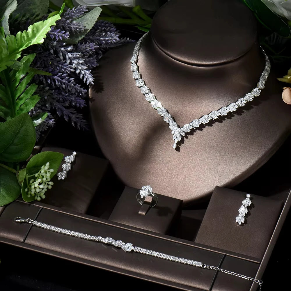 Hot Selling 4pcs Necklace and Earrings Set AAA Cubic Zircon Jewelry Set for Dubai Nigeria Women Bridal Wedding Accessories N-119
