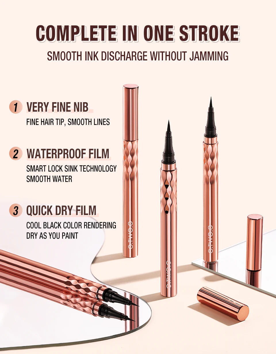 O.TWO.O Eyeliner Pencil Liquid Eye Liner Waterproof Smudge Proof Quick Drying 12 Hour Wear Ultra Fine Black Eyeliner for Arrows