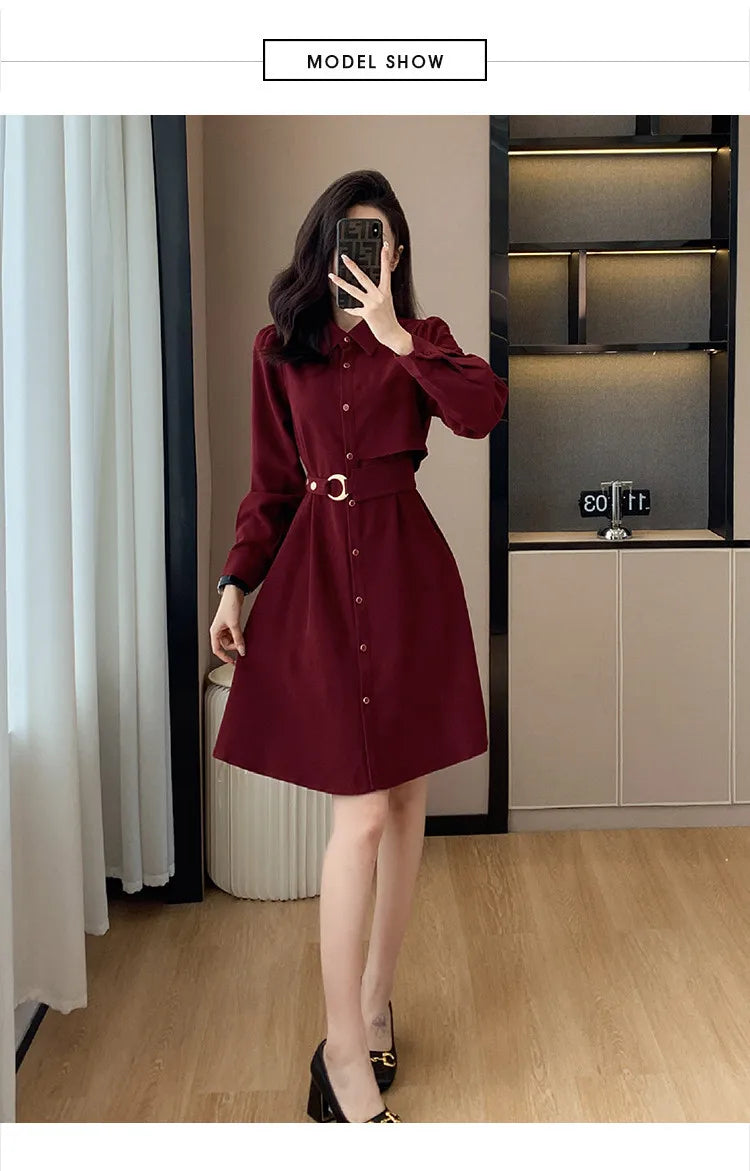 VigoAnne 2025 Woman Solid Long Sleeve Dress Spring Autumn Single Breasted Korean Casual Dresses Lady Evening Party Tight Dress