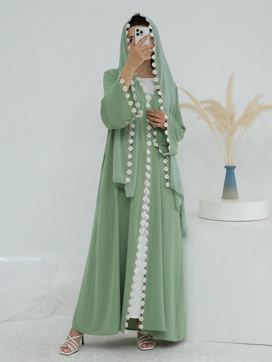 Muslim Women Türkiye Dubai Abaya Luxury embroidery Flower Kimono Cardigan Long Dress Modest Kaftan Robe Femme Islam Clothing