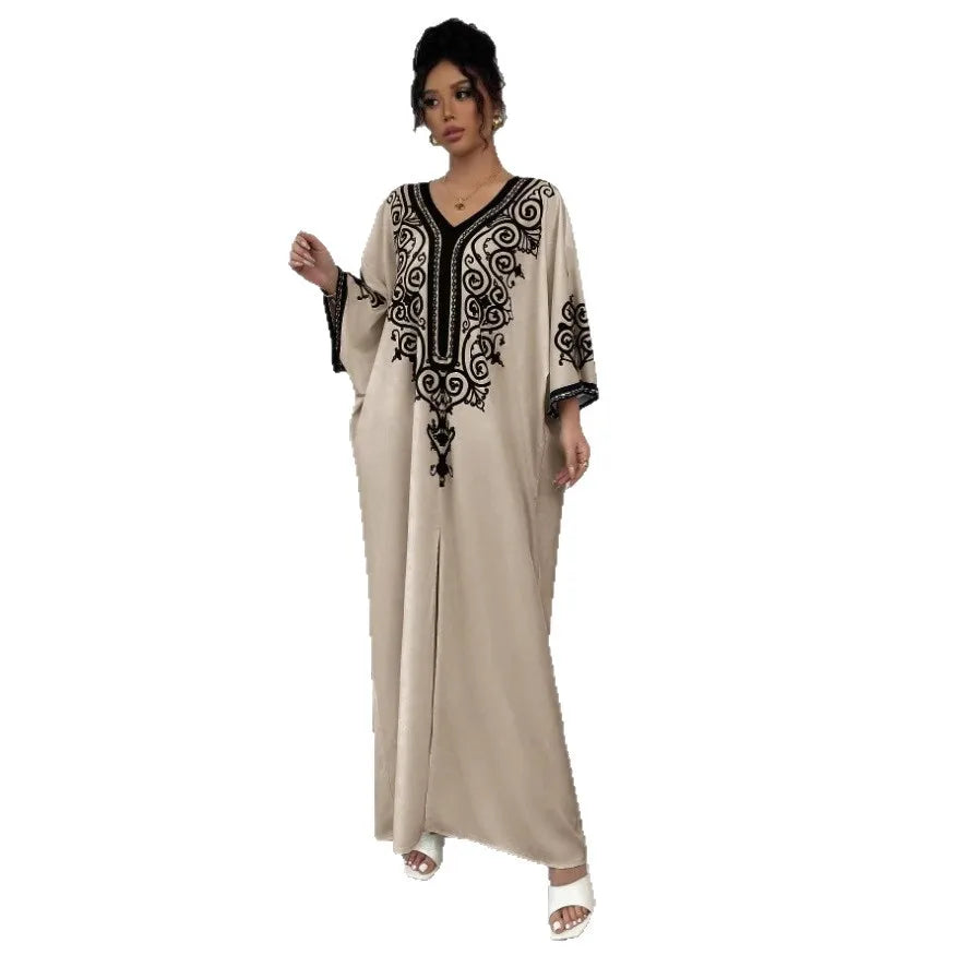Eid Women Dress Muslim Abaya V Neck Loose Robe Party Jalabiya Ramadan Long Dresses  Vestidos Largos Kaftan Arab Morocco Kaftan