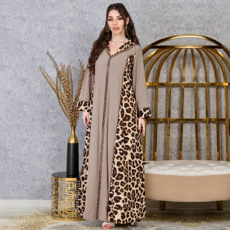 Muslim Abaya Dress Women Dubai Dresses Jalabiya Leopard Print Vestidos Modest Robe Morocco Arab Abayas Kaftan Islam Ramadan