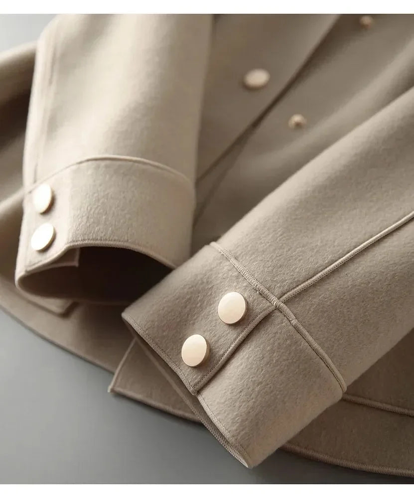 Double-Sided Woolen Short Coat Women's Suiting Jacket Autumn Winter New Style Turn-down Collar New Top Polyester Fiber
