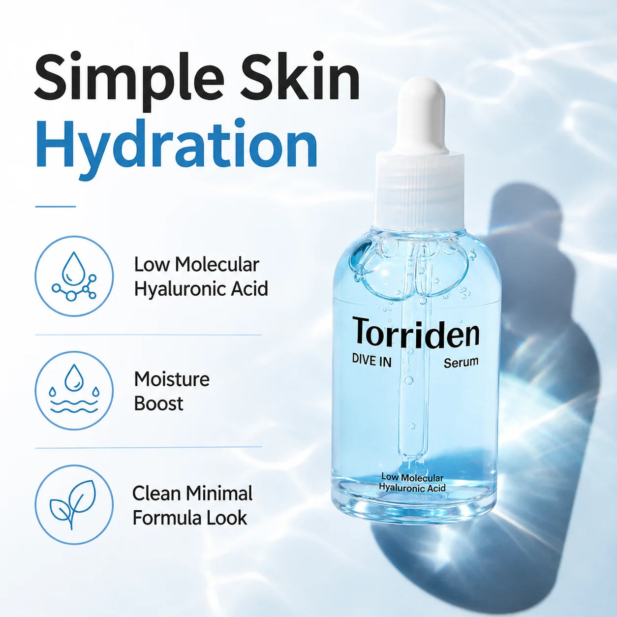 Torriden DIVE-IN Low-Molecular Hyaluronic Acid Serum 50ml,Featherlight,Moisture Retention Aid,Korean Skincare,for Korean Makeup