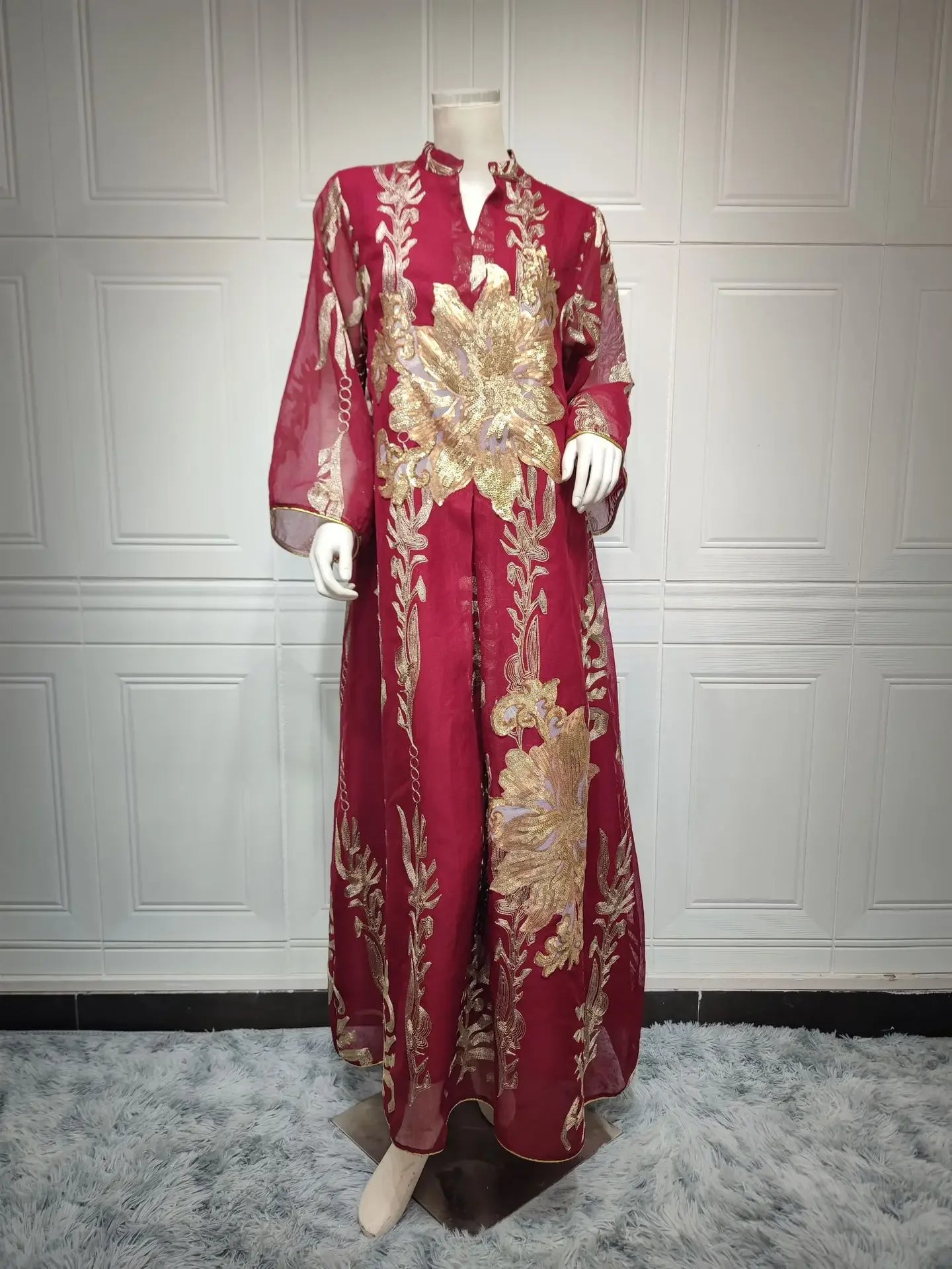 Muslim Abaya Dress Dubai Ramadan Sequins Floral Embroidered Moroccan Caftan Women Evening Gown Eid Djellaba Jalabiya Vestidos