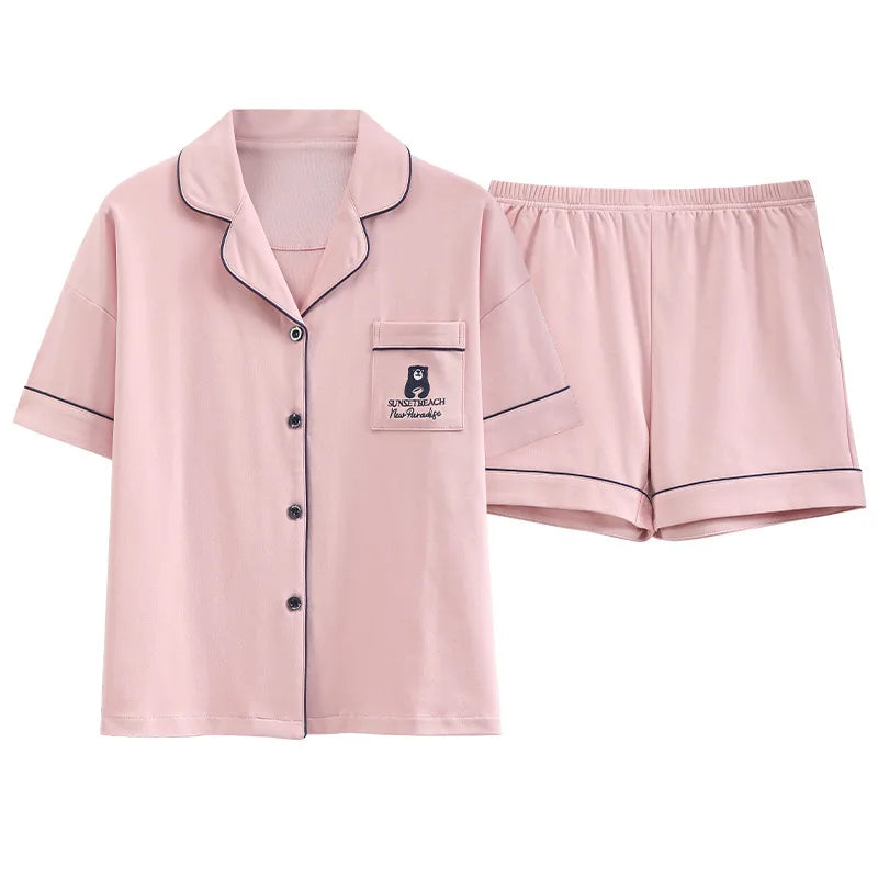 Dropshipping Female Pijamas Cartoon Summer Short Women Pajamas Sleeve Shorts Nightwear Sweet Sleepwear Pyjamas Woman Home Suit