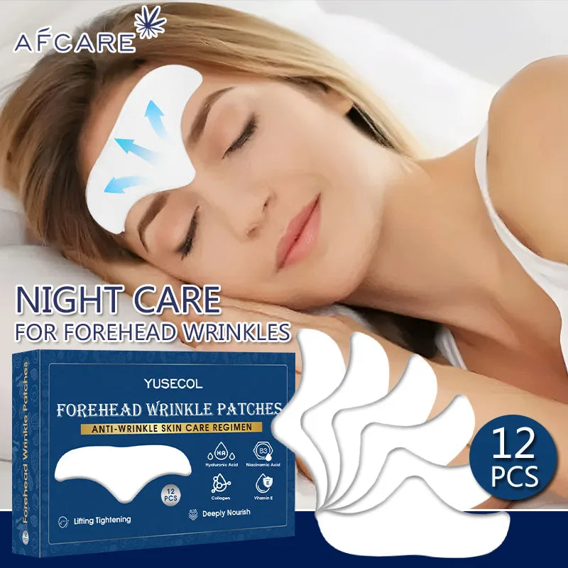Forehead Wrinkle Patches 12Pcs with Aloe Collagen Vitamin E Anti Wrinkle Patches Forehead 8 Hour Night Wrinkles Treatment