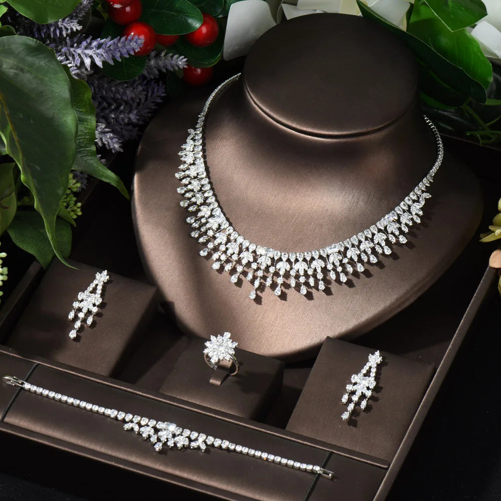 Hot Selling 4pcs Necklace and Earrings Set AAA Cubic Zircon Jewelry Set for Dubai Nigeria Women Bridal Wedding Accessories N-119