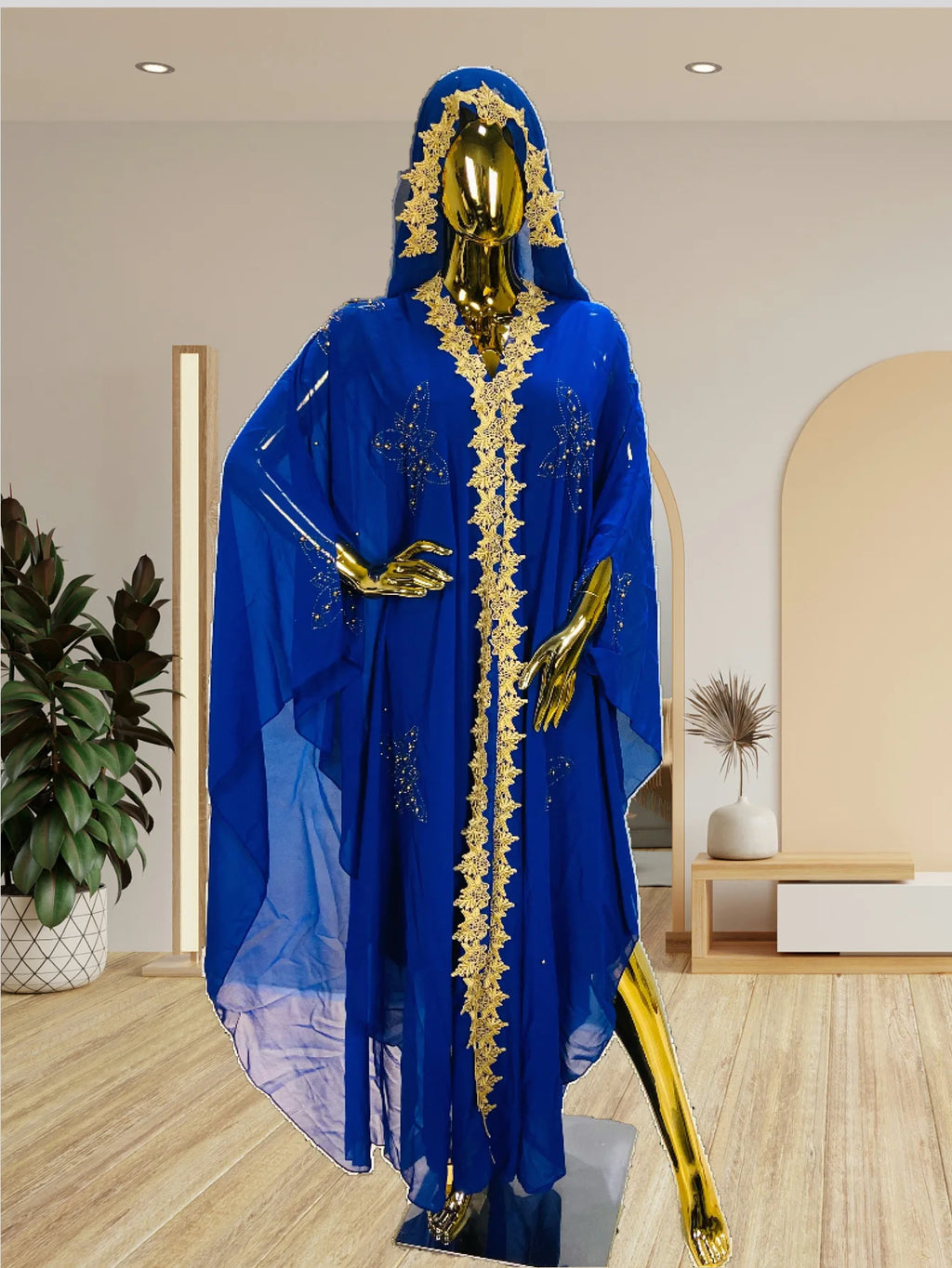 Abaya New Fashion American European Women's Black Blue Loose Hooded Long Sleeve Ankle Length Embroideried Diamond Studded Dress