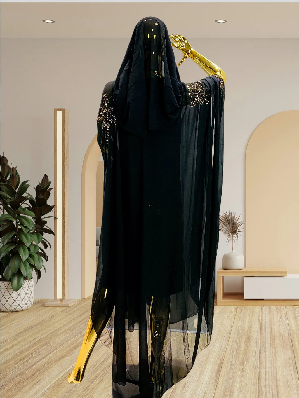 Abaya New Fashion American European Women's Black Blue Loose Hooded Long Sleeve Ankle Length Embroideried Diamond Studded Dress