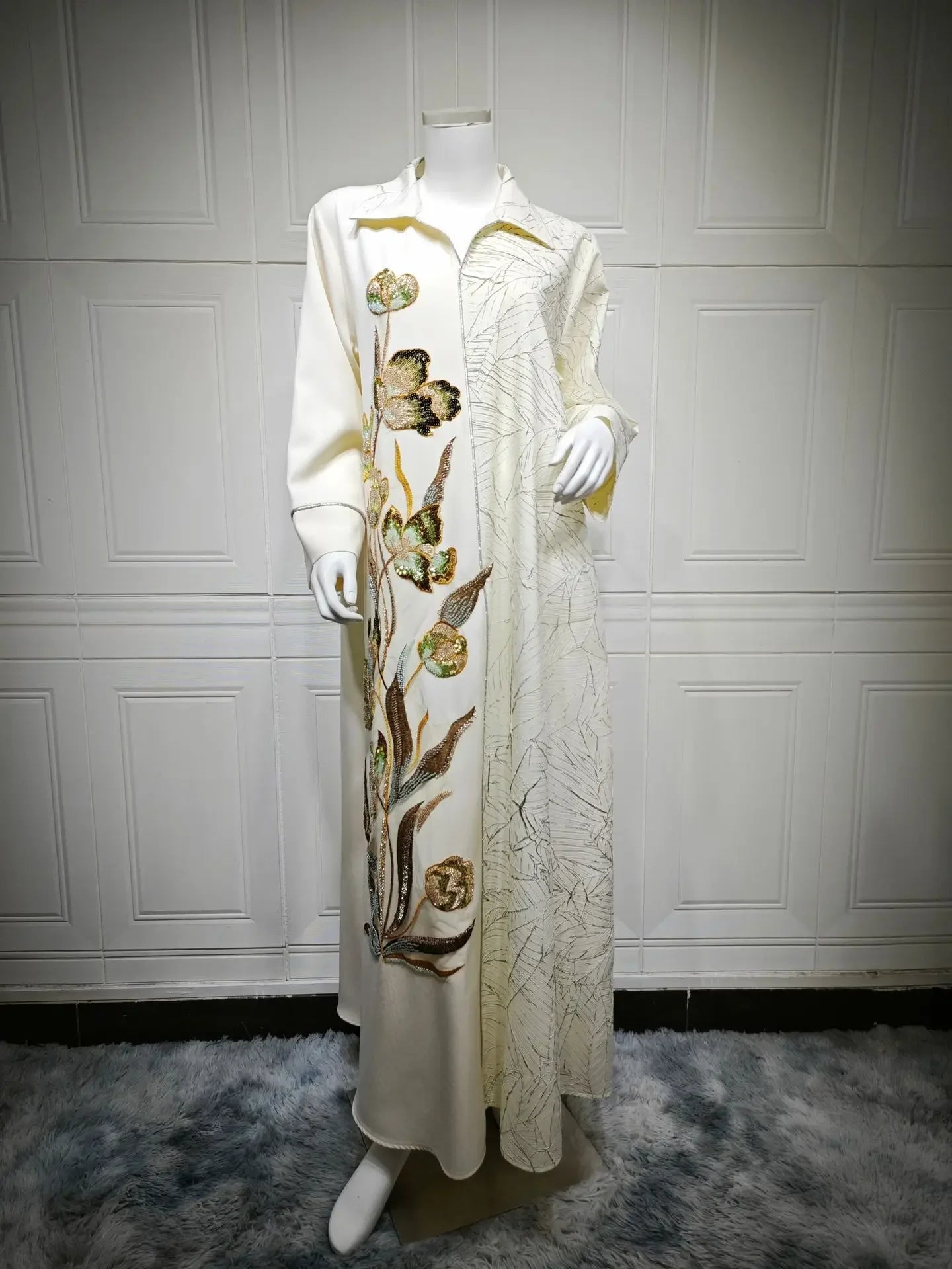 Eid Abaya Party Dress Women Lapel Shirt Dresses Sequins Embroidery Office Lady Muslim Jalabiya Ramadan Vestidos Largos Robe
