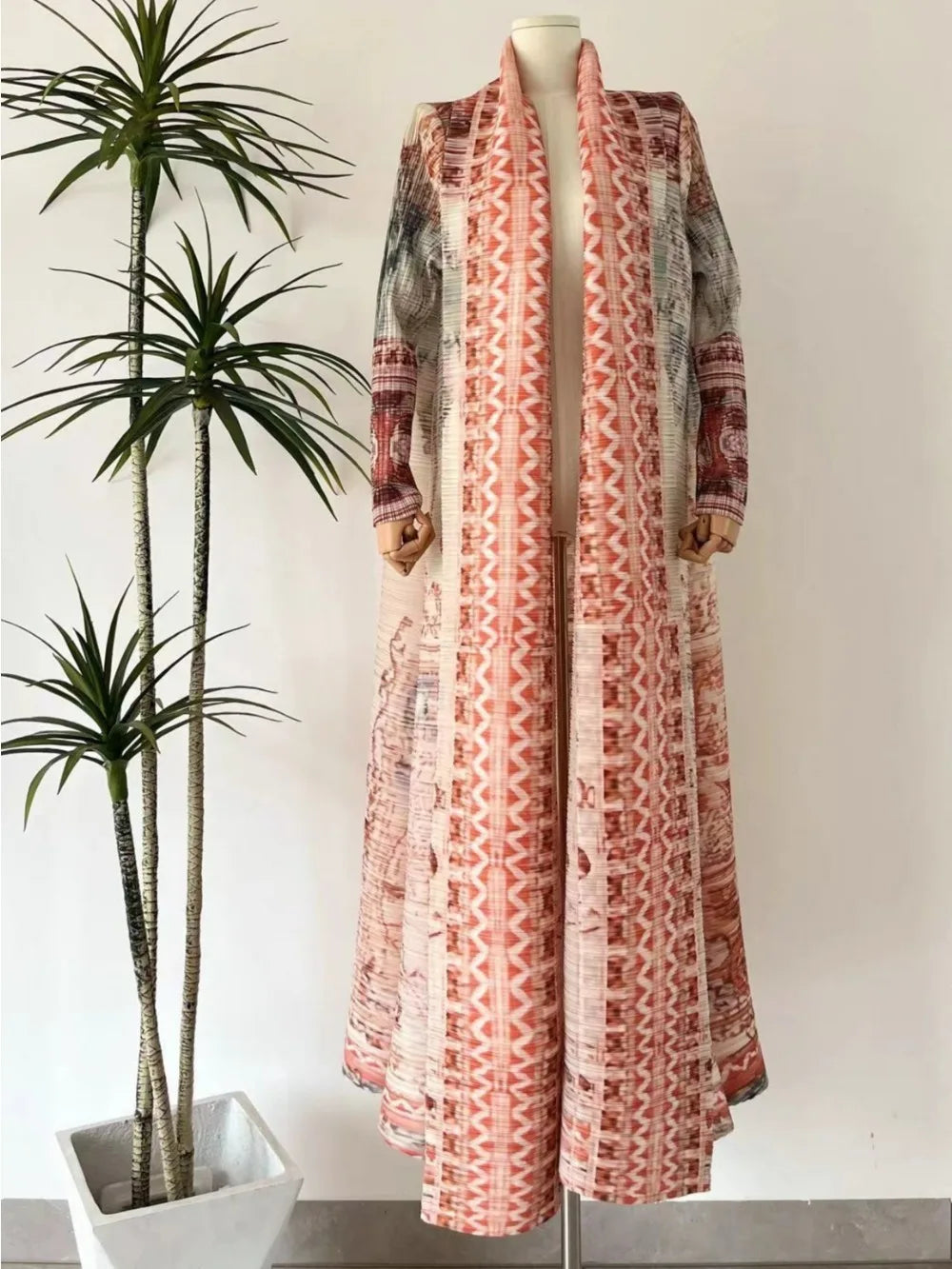 Eid Muslim Dress for Women Abaya Ramadan Print Pleated Cardigan Jalabiya Party Long Robe Morocco Dubai Kaftan Vestidos Largos