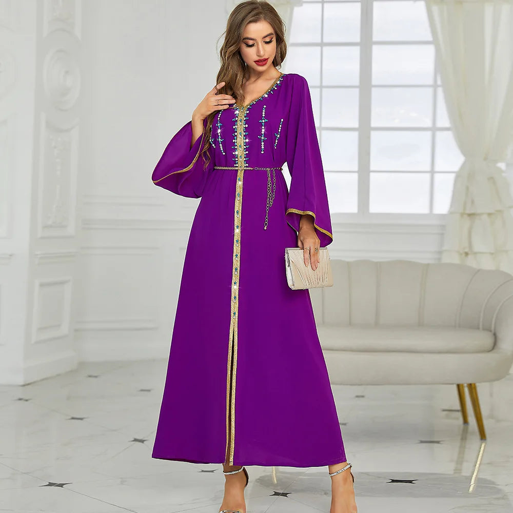 Luxury Diamond Party Dress for Women Robe Muslim Evening Abaya Arab Oman Dubai Moroccan Pakistan Jalabiya Caftan Ramadan Vestido