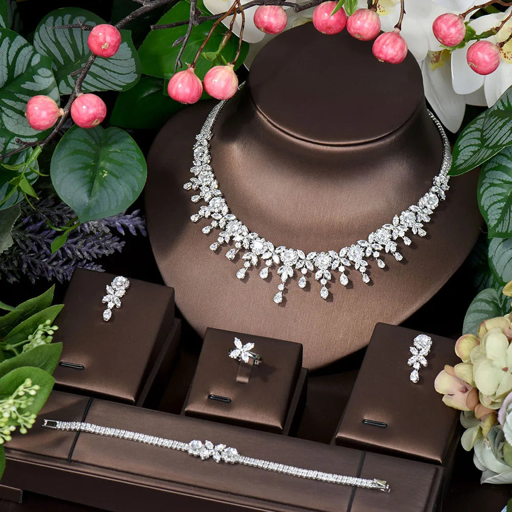Hot Selling 4pcs Necklace and Earrings Set AAA Cubic Zircon Jewelry Set for Dubai Nigeria Women Bridal Wedding Accessories N-119